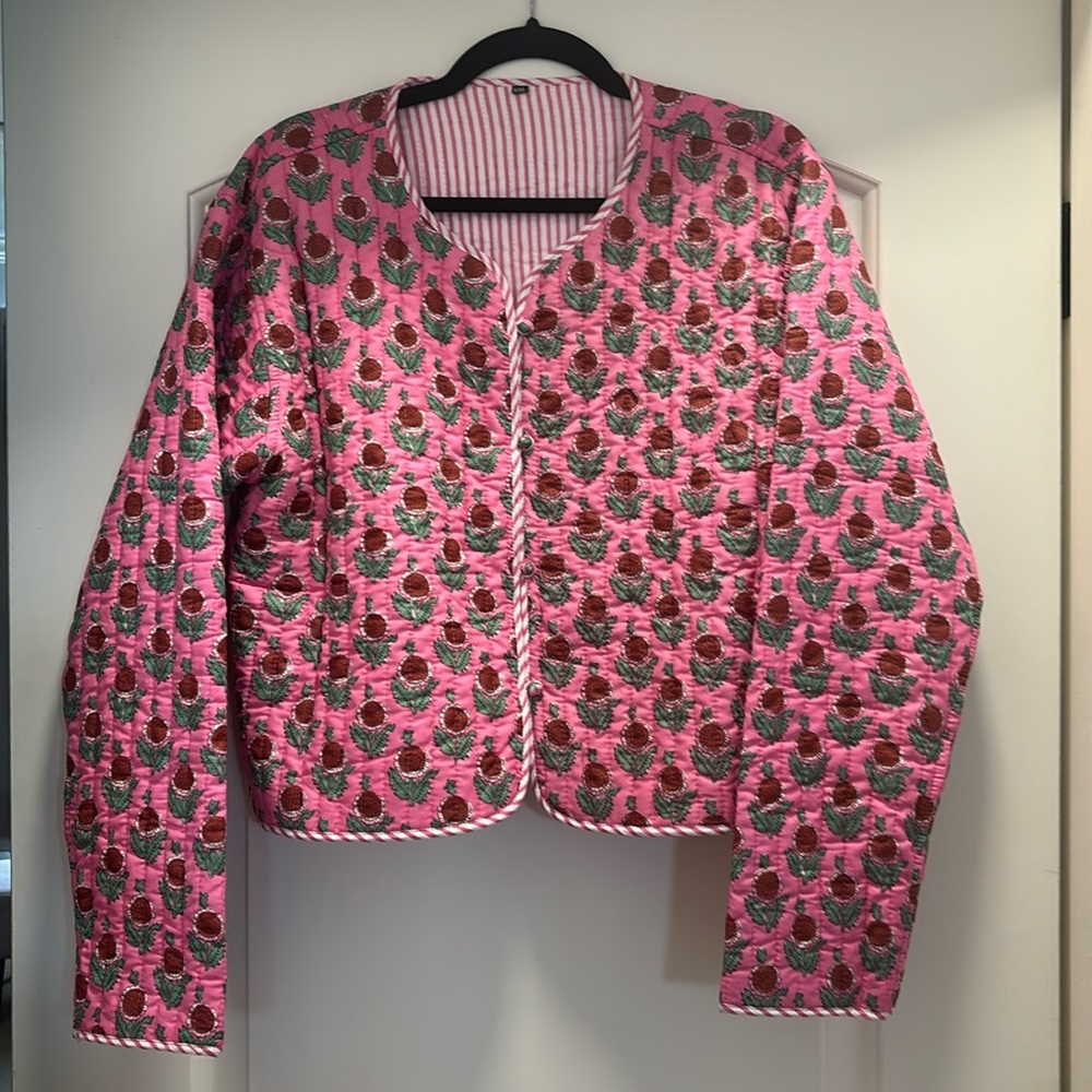 Handmade pink quilted jacket reversible